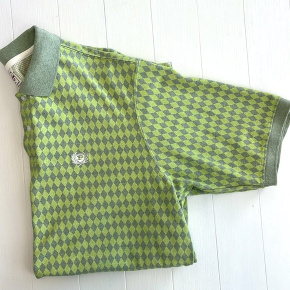 PHAT FARM Green and Grey Diamond Pattern Polo Style Shirt. - Picture 3 of 5